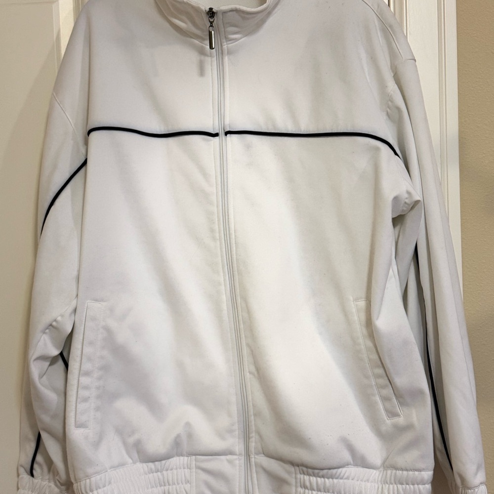 White Zip-Up Jacket with Black Trim